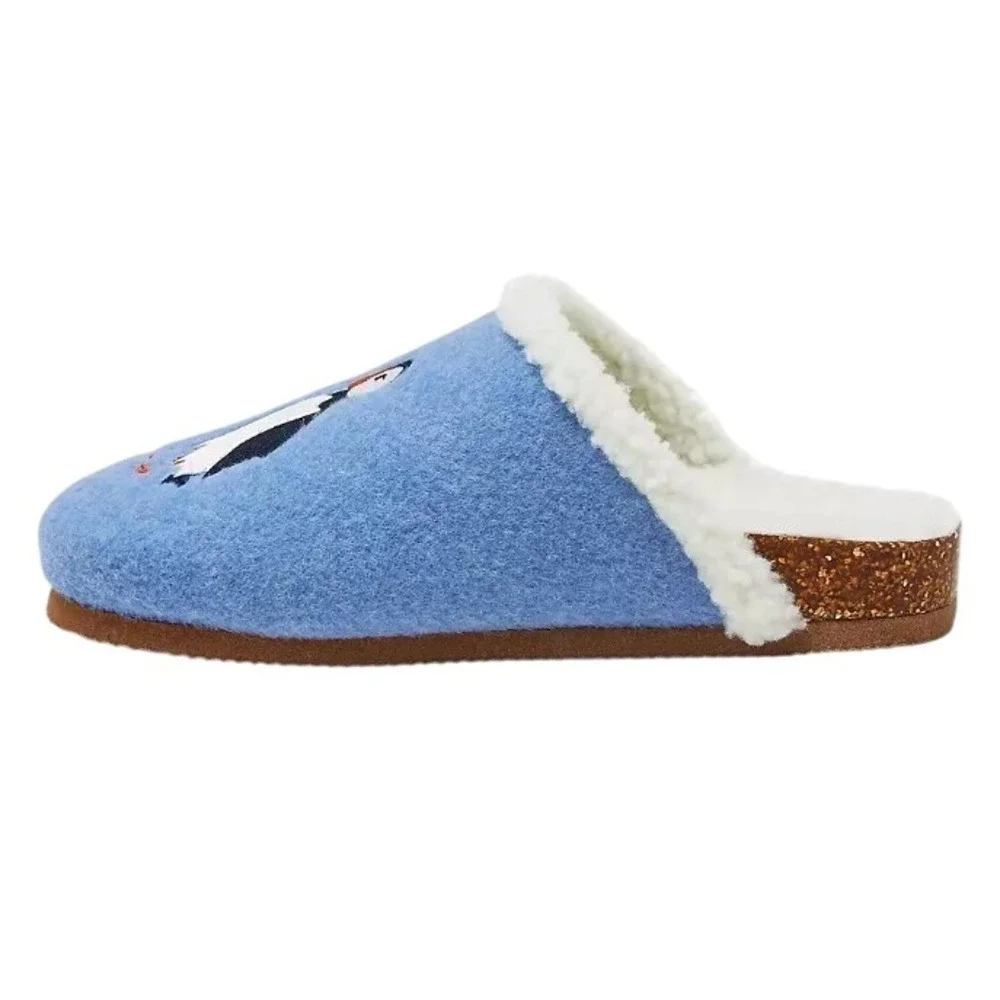 Lands End Womens 9‎ Persian Blue Puffins Sherpa Lined Felt Clog House Slippers - Picture 3 of 5